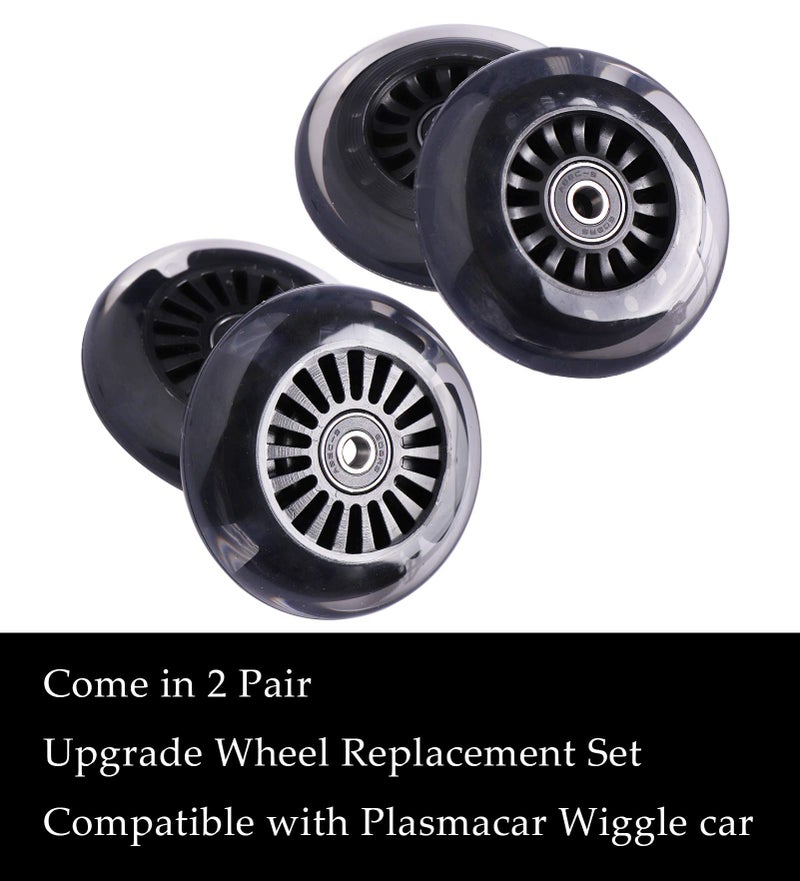 WHEELGOO Wiggle Car Polyurethane Replacement Wheels Set (Front,2P Light Up), Swing Car Wheels Pack (Rear,2P Narrower) Upgrade for Ride-on Toys (Black) - Image 5